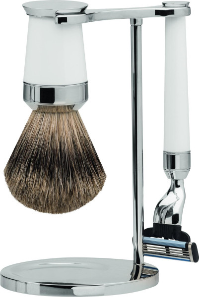 Rasierset | Gillette® Mach3® | Edelharz weiß | Dachshaar "Serie Premium Design Paris"